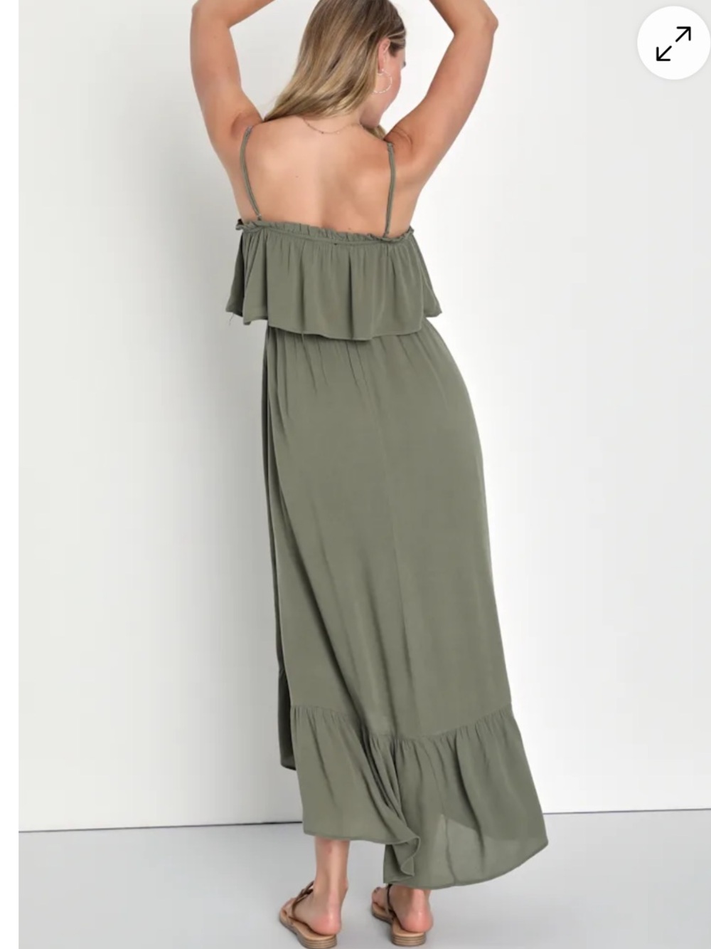 NWT Lulus Sincerely Yours Olive Green Ruffle Midi Dress Size Small Sundress - Picture 8 of 14